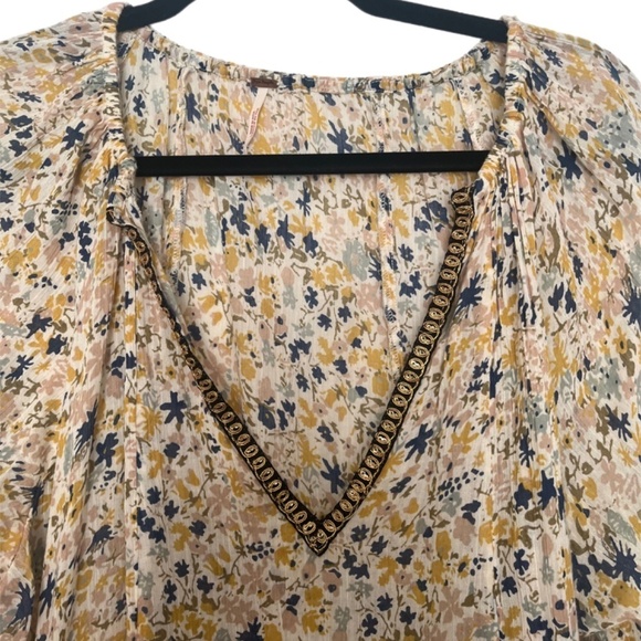 Free People Boho Ruffle Hem Flowy Babydoll Tunic Beachy Floral Top - Picture 7 of 7